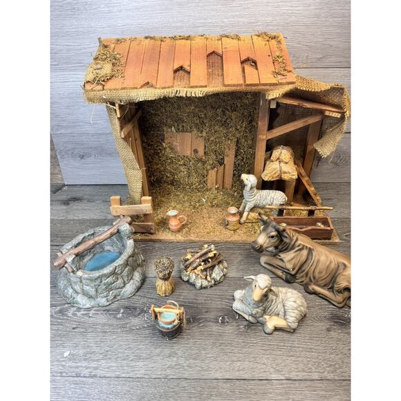 GRANDEUR NOEL 14 pc Porcelain NATIVITY ACCESSORIES SET & WOOD CRECHE Christmas - Picture 1 of 16